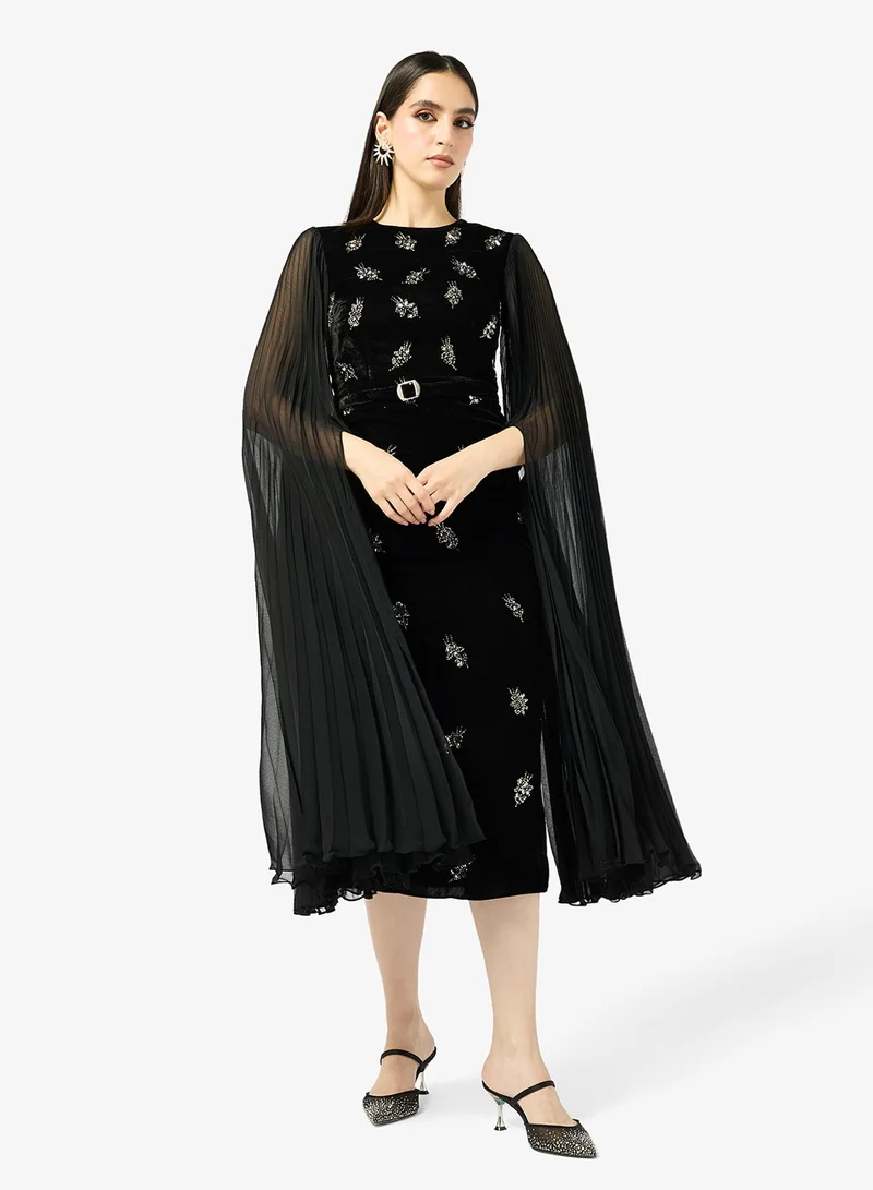 Frock and Frill Cape Sleeve Boat Neck Midi Dress